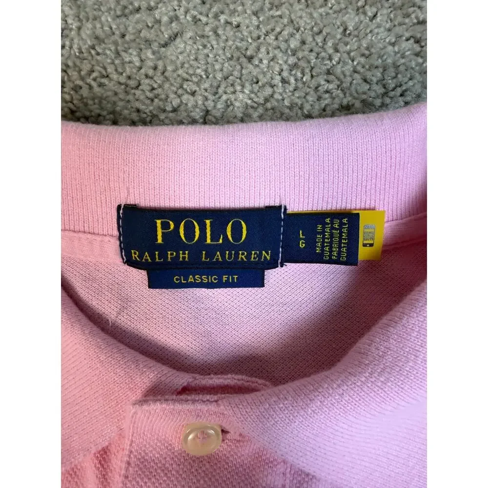 Polo Ralph Lauren Polo Shirt Mens L Pink 100% Cotton Classic Fit Collared